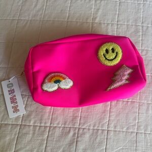 Hot pink smiley face make up bag
